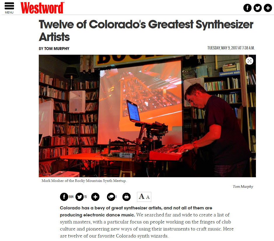 Honored to be included in Westword Magazine’s “Twelve of Colorado’s Greatest Synthesizer Artists” List