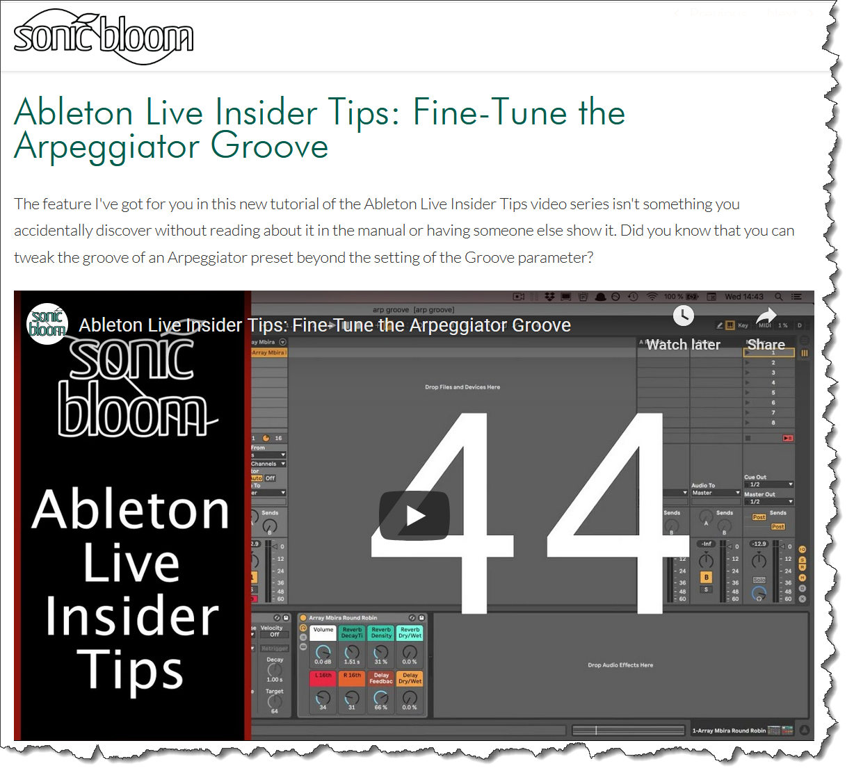 Passing Along Tip from Sonic Bloom on Fine-Tuning Ableton Live Arpeggiator Groove